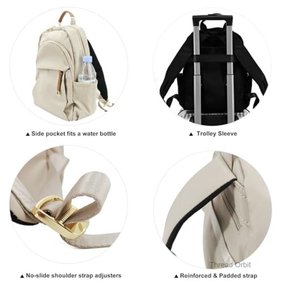 Medium Nylon Backpack Purse with Gold Hardware, Water-Resistant Daypack for main image 6